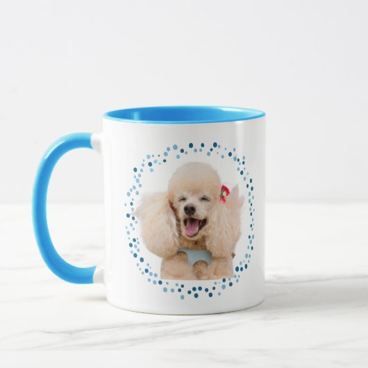 Mug Modern Pastel Blue Poodle | Custom Name & Photo (Gauche)