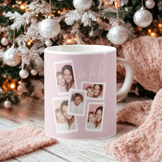 Mug Modern Pink “Fa La La” Multi Photo Christmas 