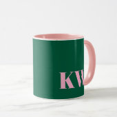 Mug Modern Pink Green Monogram Initials Personalized (Devant droit)