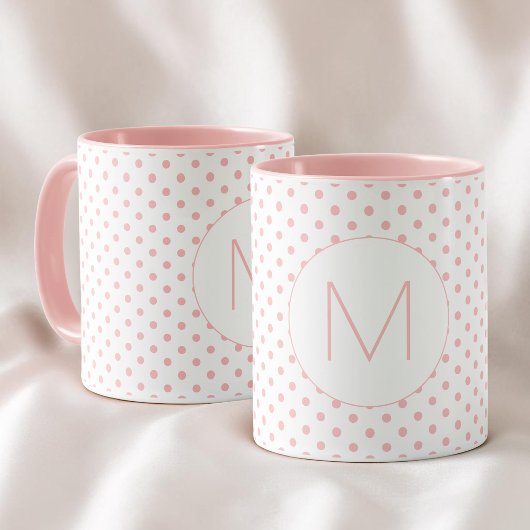 Mug Modern Pink Polka Dot Pattern Initial Monogram