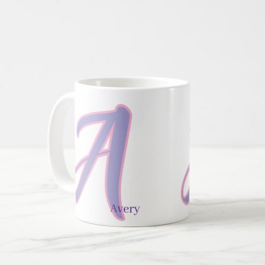 Mug Modern Pink & Purple Monogram Personalized Name A (Devant gauche)