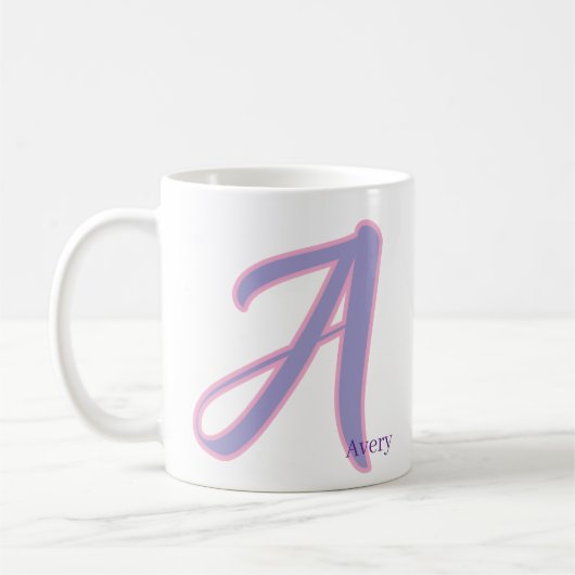 Mug Modern Pink & Purple Monogram Personalized Name A (Gauche)