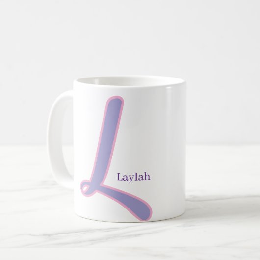 Mug Modern Pink & Purple Monogram Personalized Name L (Devant gauche)