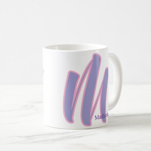 Mug Modern Pink & Purple Monogram Personalized Name M (Devant droit)