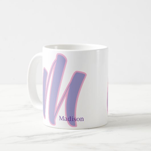 Mug Modern Pink & Purple Monogram Personalized Name M (Devant gauche)