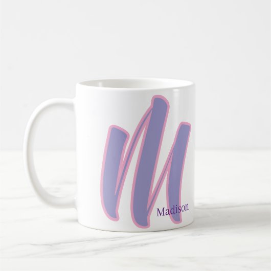 Mug Modern Pink & Purple Monogram Personalized Name M (Gauche)