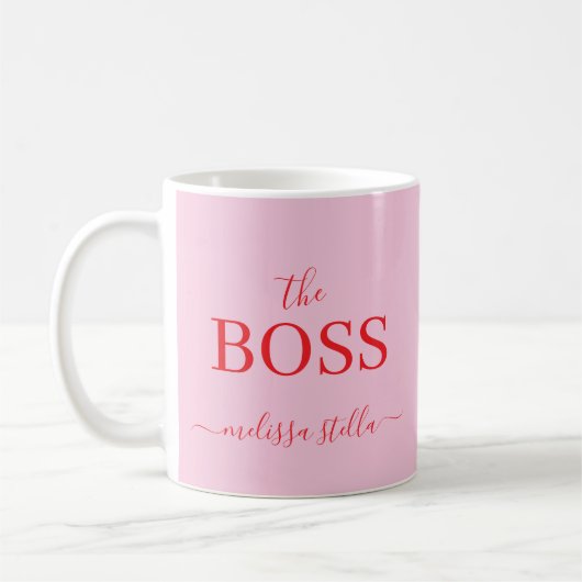 Mug Modern Pink The Boss Name | Girly Gift (Gauche)