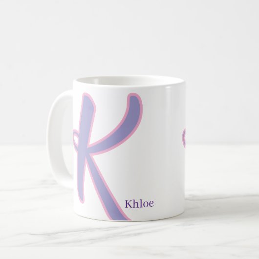 Mug Modern Purple & Pink Monogram Personalized Name K (Devant gauche)