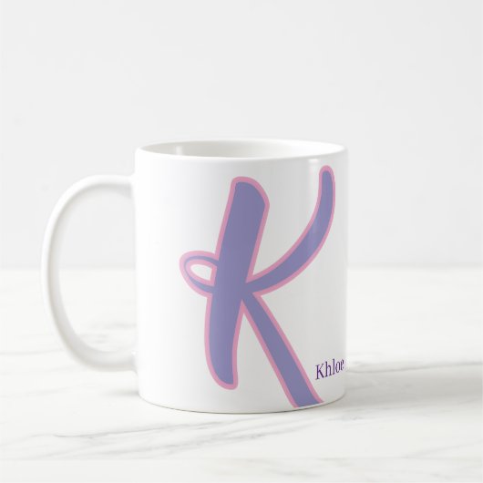 Mug Modern Purple & Pink Monogram Personalized Name K (Gauche)