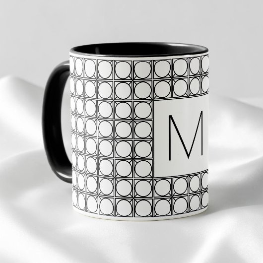 Mug Modern Rattan Pattern Chic Black Initial Monogram