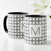 Mug Modern Rattan Pattern Chic Black Initial Monogram