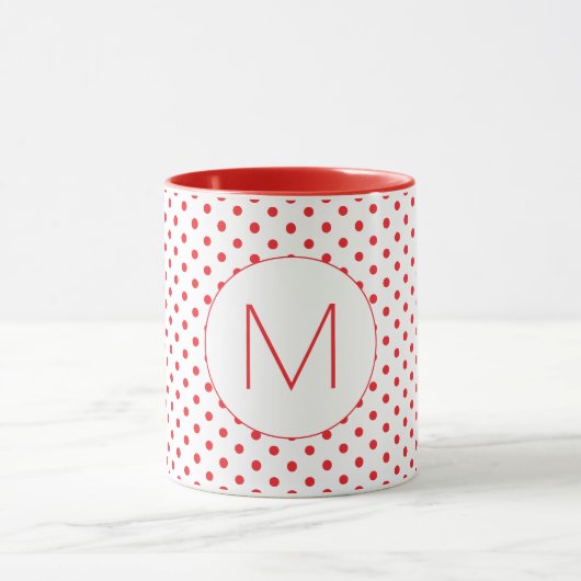 Mug Modern Red Polka Dot Pattern Cute Initial Monogram (Centre)