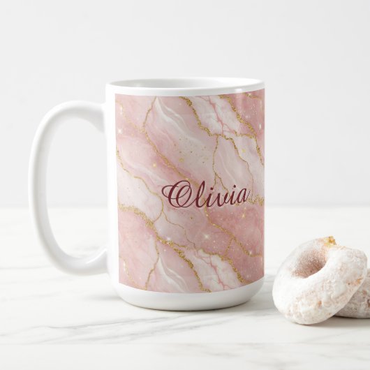 Mug Modern Rose Quartz Marble Gold Glitter (Avec donut)