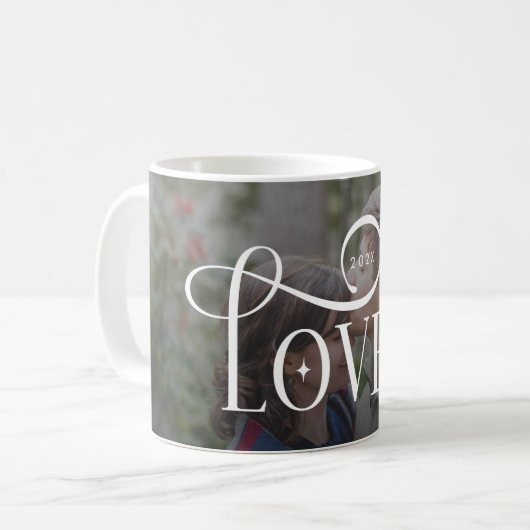 Mug Modern Script Love Custom Engaged Couples Photo (Devant gauche)