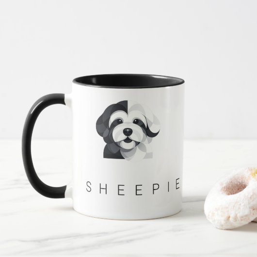 Mug Modern Sheepadoodle Art - Geometric Black & White  (Avec donut)