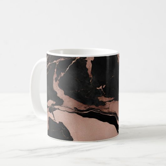 Mug Modern Trendy Black Rose Gold Marble (Devant gauche)