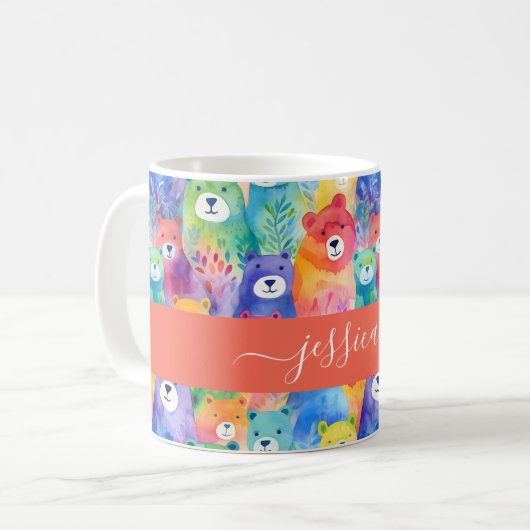 Mug Modern watercolor bears pattern script name (Devant gauche)