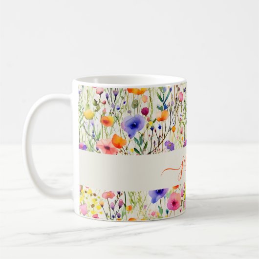 Mug Modern watercolor wildflowers pattern script name (Gauche)