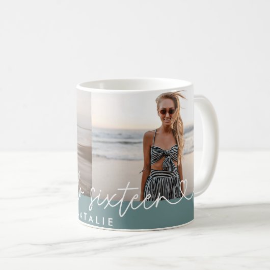 Mug Moderne 16e anniversaire simple élégant script élé (Devant droit)
