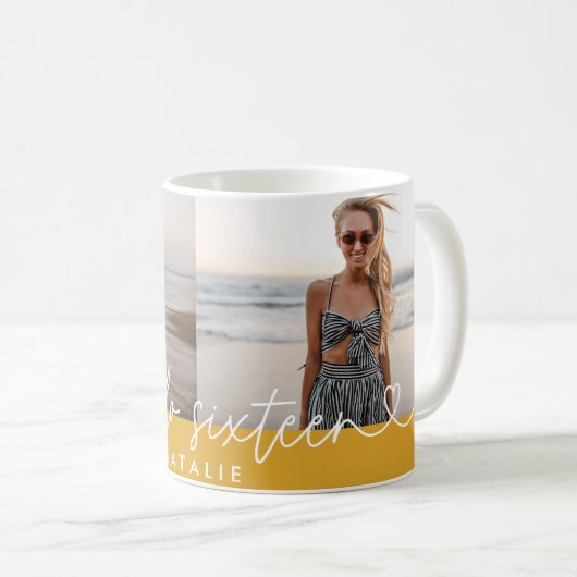 Mug Moderne 16e anniversaire simple élégant script élé (Devant droit)