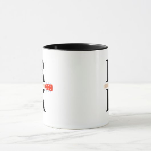 Mug Moderne 2-noir-initiales Monogramme blanc clair (Centre)
