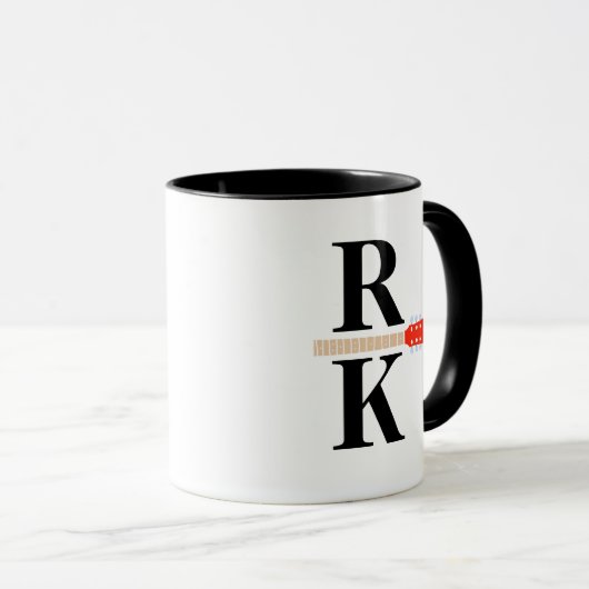 Mug Moderne 2-noir-initiales Monogramme blanc clair (Devant droit)