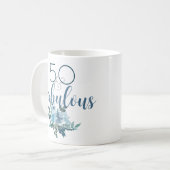 Mug Moderne 50 et Fabuleux bleu floral aquarelle (Devant gauche)