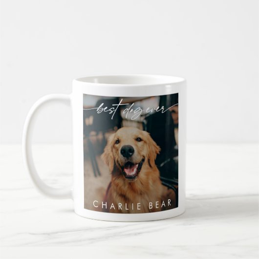 Mug Moderne Best Dog Ever Dark Photo Overlay Script (Gauche)