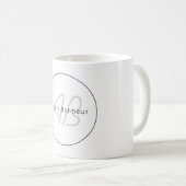 Mug Moderne Blanc Gris & Noir | Nom Cool & Monogramme (Devant droit)