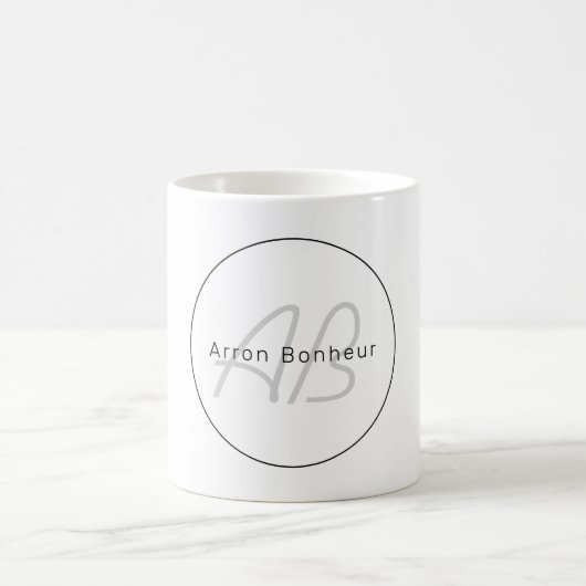 Mug Moderne Blanc Gris & Noir | Nom Cool & Monogramme (Centre)