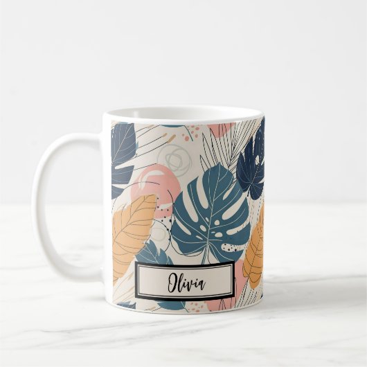 Mug Moderne Boho Feuilles Tropicales Abstraites (Gauche)