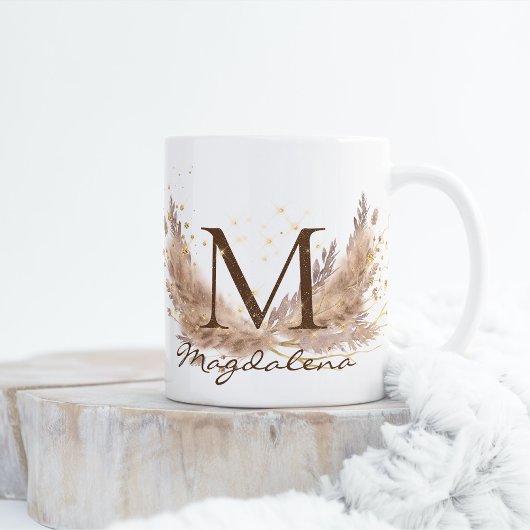 Mug Moderne Boho Pampas Herbe Glam Fx Pailleté Monogra