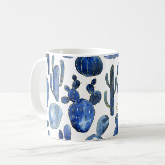 Mug Moderne Cactus Blue Gold NOM Chic Désert (Devant gauche)