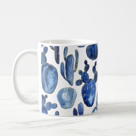 Mug Moderne Cactus Blue Gold NOM Chic Désert (Gauche)