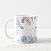 Mug Moderne Chic Aquarelle Bleu Hydrangée Florale (Gauche)