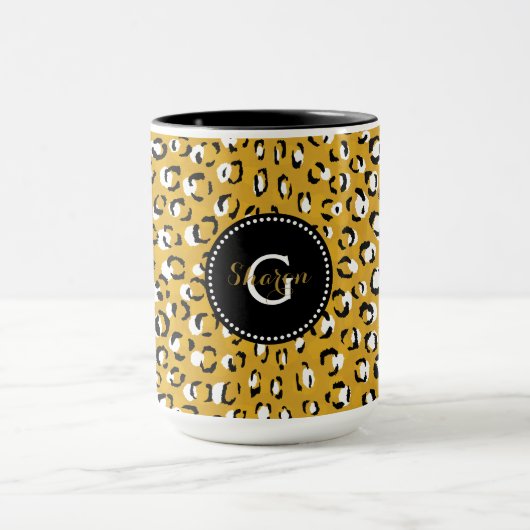 Mug Moderne chic imprimé guépard or motif monogramme (Centre)