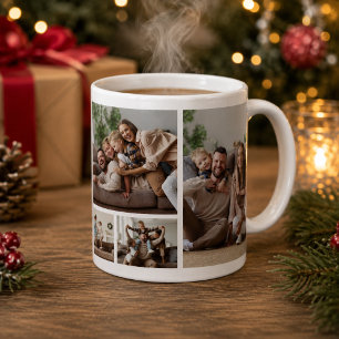 Mug Moderne Collage de 5 Photos de Noël Vert Sauge pou