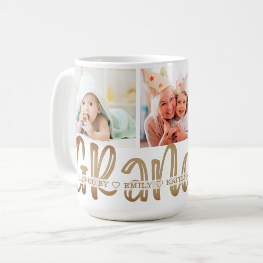 Mug Moderne Cute GRANDMA 3 Photo Or personnalisé (Devant gauche)