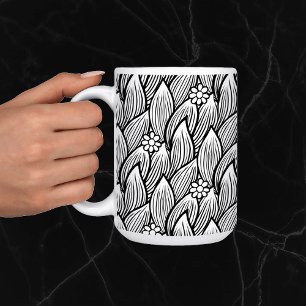 Mug Moderne & Cute noir et blanc Hippie Daisy Floral