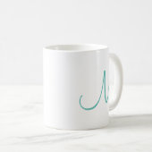 Mug Moderne Elegant Lumière Turquoise Blanc Initial Mo (Devant droit)