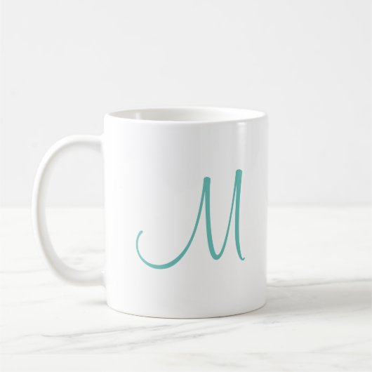 Mug Moderne Elegant Lumière Turquoise Blanc Initial Mo (Gauche)