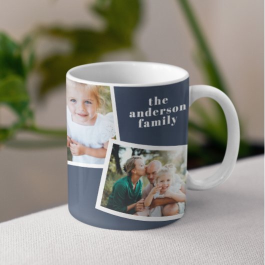 Mug Moderne élégant multi photo famille marine bleu