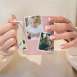 Mug Moderne élégant multi photo famille rose girly<br><div class="desc">Design élégant moderne design multi photo décoration familiale cadeau. La couleur rose ceint moderne peut être changée.</div>