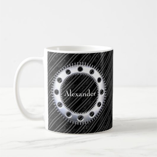 Mug Moderne Elégant noir et gris rayé (Gauche)