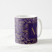 Mug Moderne Élégant Prune Pourpre Or Feuilles Monogram (Devant droit)