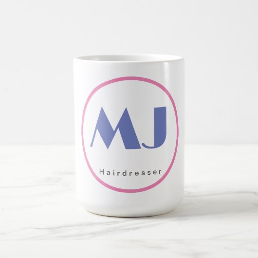 Mug Moderne et élégant Monogramme Bleu Coiffeur blanc (Centre)