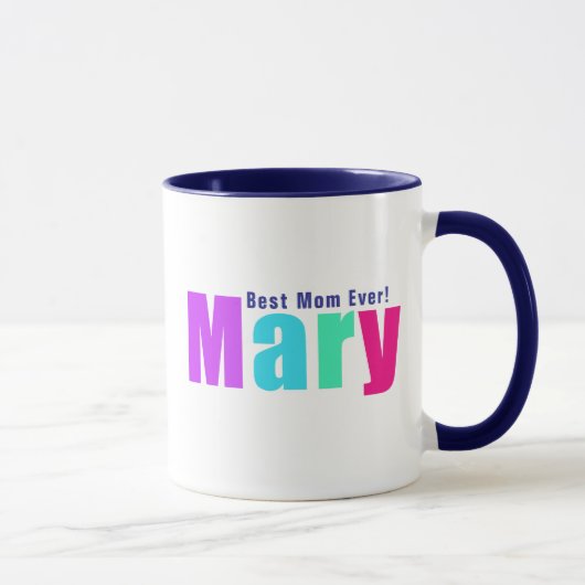 Mug Moderne et élégante couleur "Mary" Nom, Bleu profo (Droite)