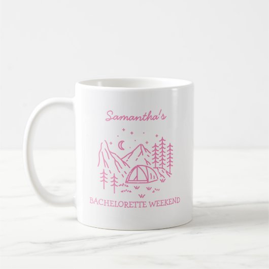 Mug Moderne Fête de Bachelorette Simple de Camping dan (Gauche)
