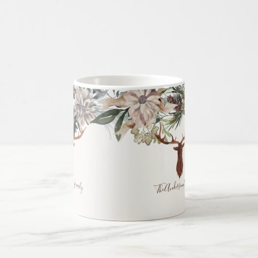 Mug Moderne feuillage fleuri rustique vacances de cerf (Centre)