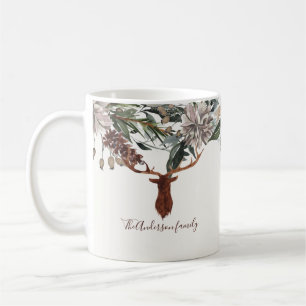 Mug Moderne feuillage fleuri rustique vacances de cerf